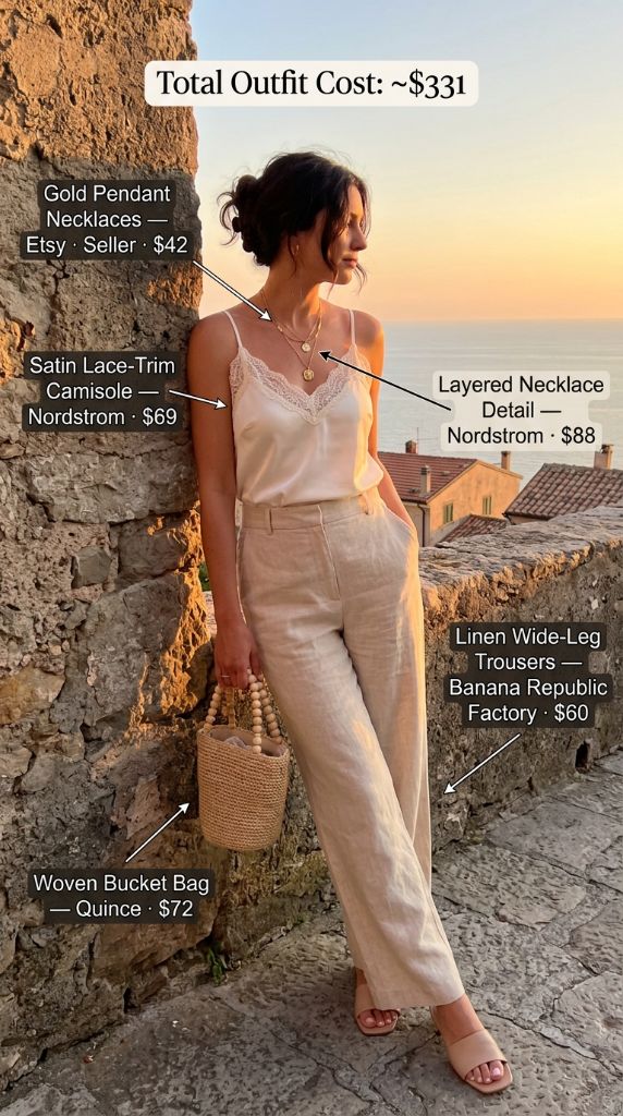 Satin Camisole and Linen Trousers