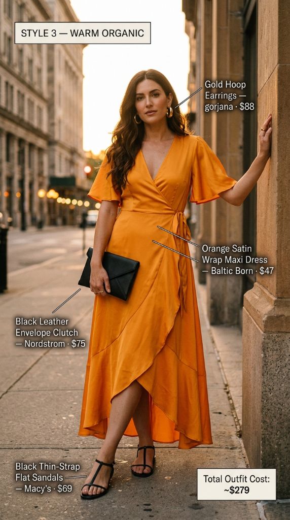 Orange Satin Wrap Dress Warm Organic