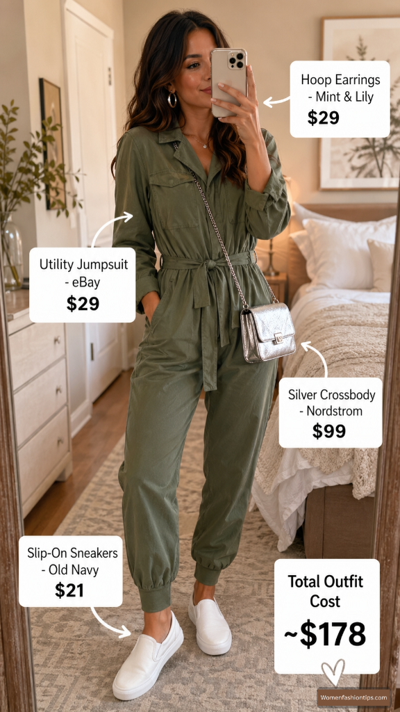 Olive utility jumpsuit outfit