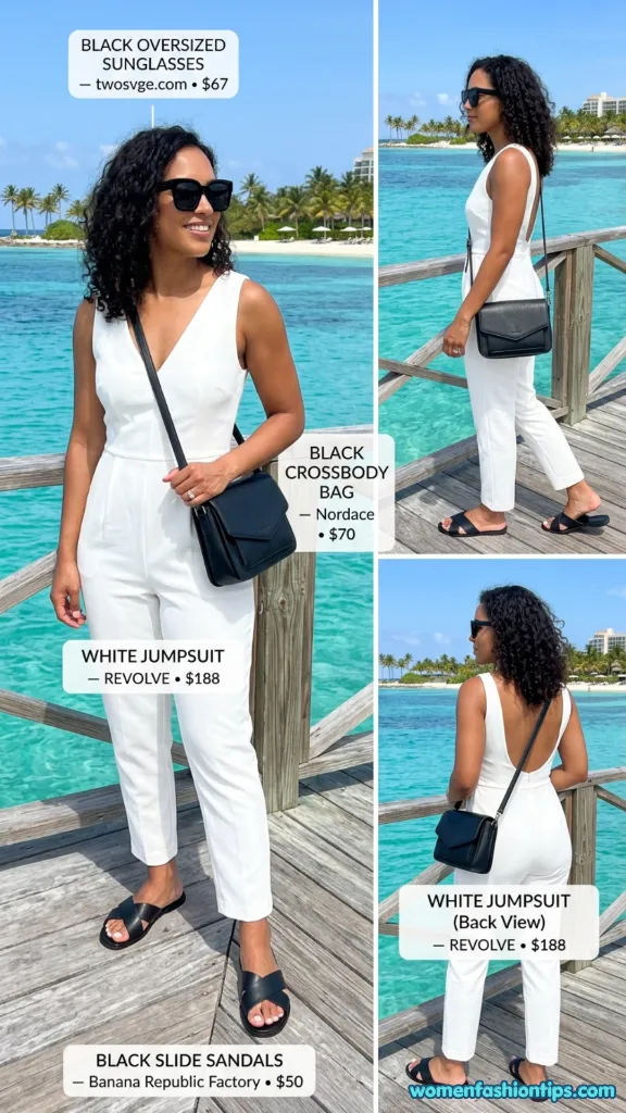 Sleek White Jumpsuit With Black Accents