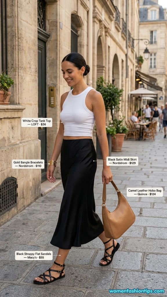 Black Satin Midi Skirt Outfit