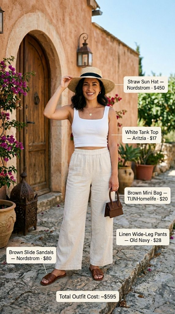 White Tank Top with Linen Pants Resort Outfit