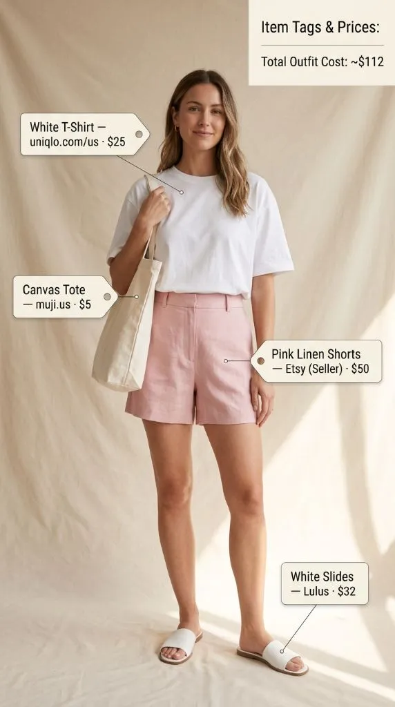 Effortless White Tee and Pink Linen Shorts