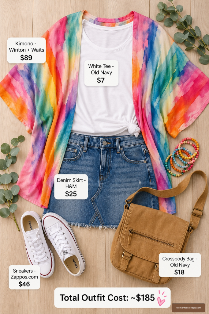 Rainbow Kimono Casual Flatlay