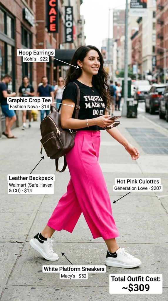 Hot Pink Culottes With Graphic Crop Tee