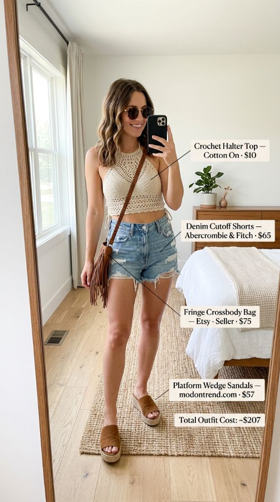 Boho Crochet Halter And Cutoffs