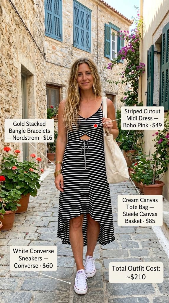 Striped Cutout Midi Dress Outfit