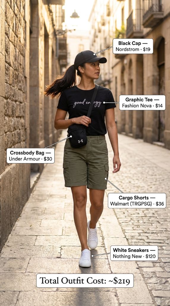 Casual Cargo Shorts and Graphic Tee