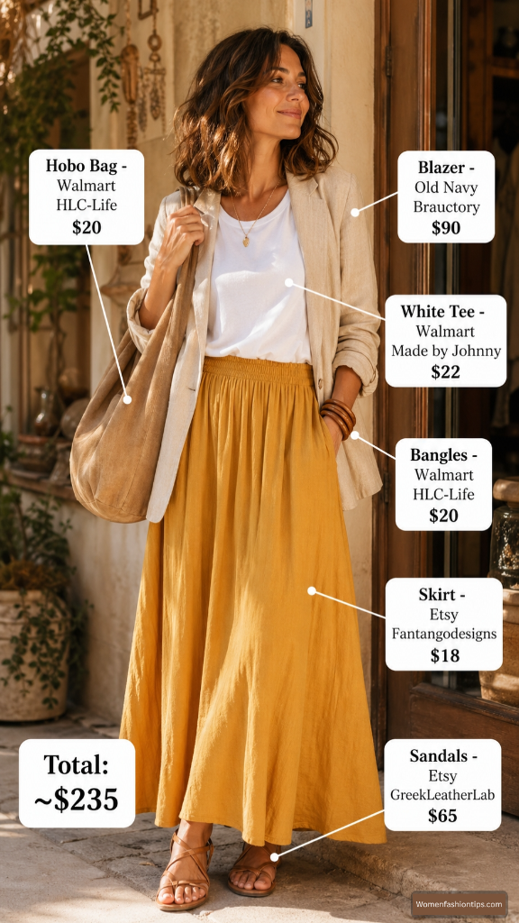 Boho Maize Skirt And Linen Blazer