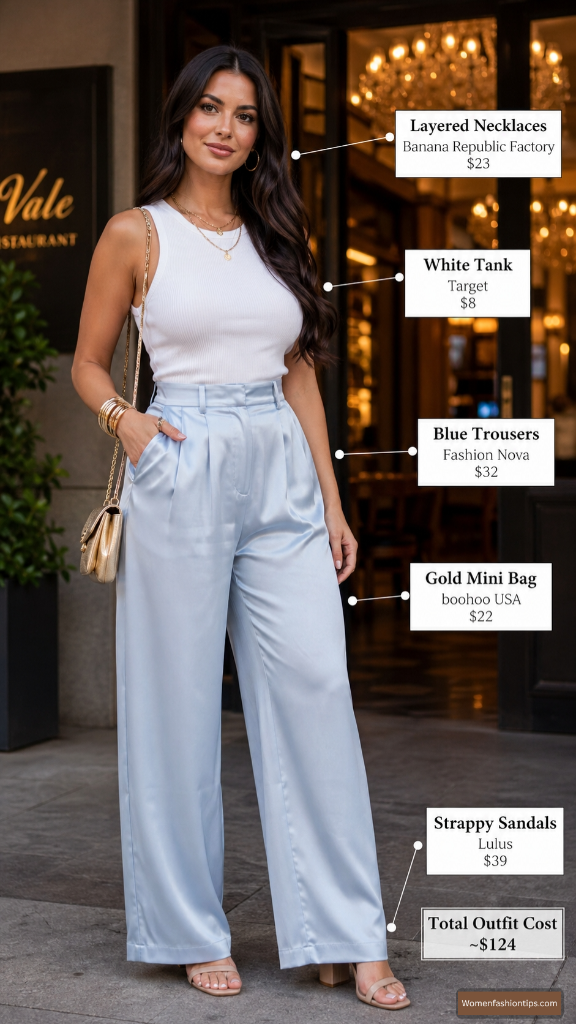 Blue Trousers White Tank