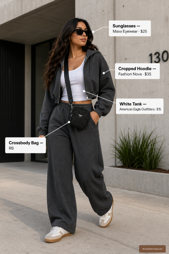 Cropped hoodie and wide-leg sweats outfit