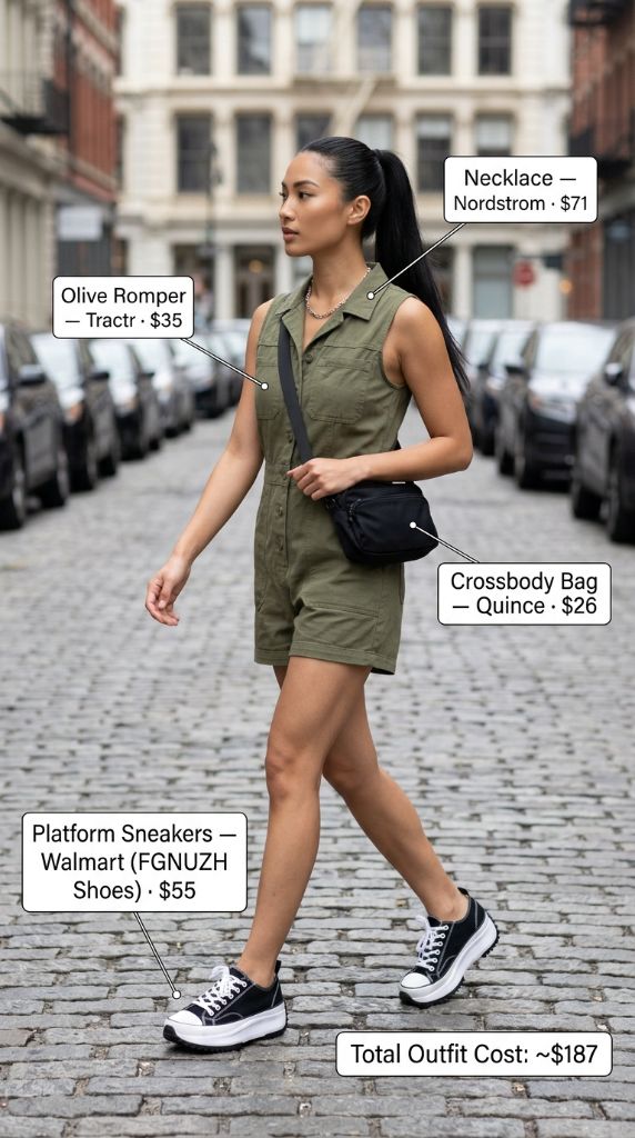Olive Utility Romper Street Style
