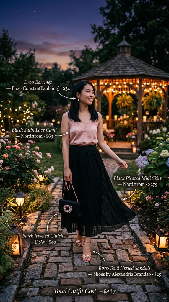 Blush Satin Cami and Garden Evening Look