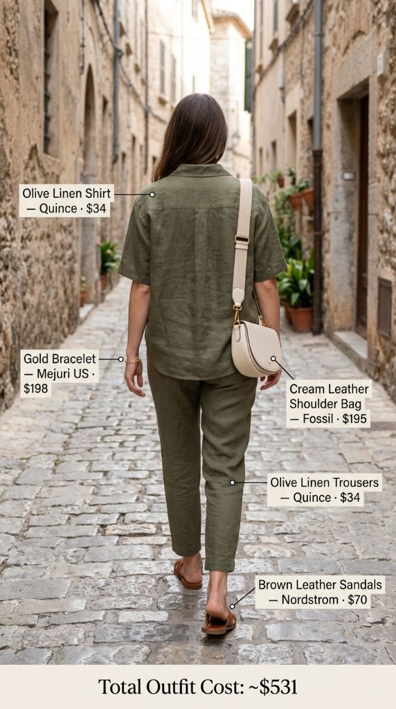 Olive Tonal Linen Two-Piece