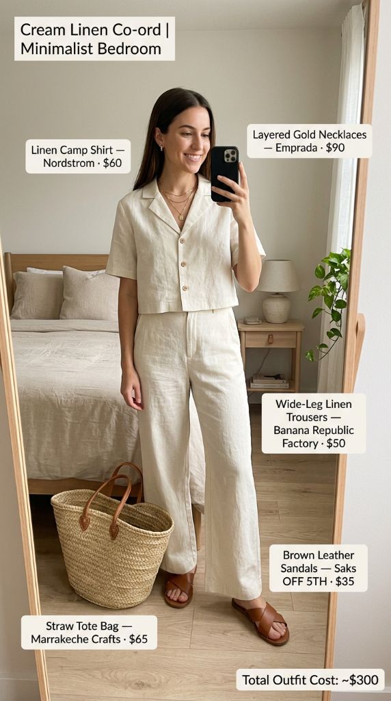 Cream Linen Camp Shirt Co-Ord
