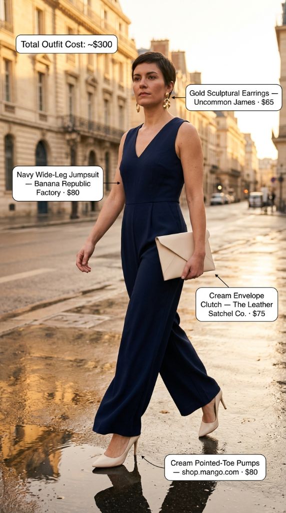 Navy Wide-Leg Jumpsuit Parisian Chic