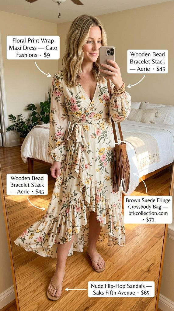 Floral Print Wrap Maxi Dress Outfit