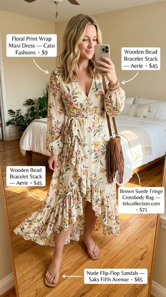 Floral Print Wrap Maxi Dress Outfit