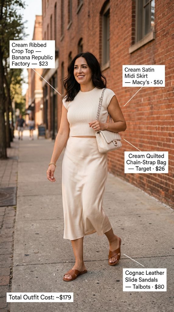 Cream Satin Midi Skirt Elegance