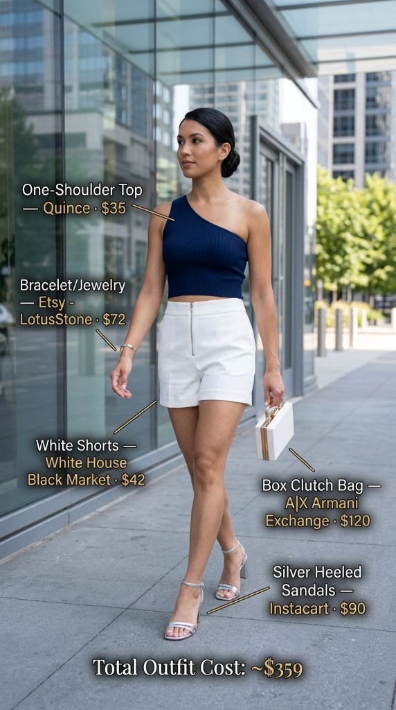 Navy One-Shoulder Crop Top Outfit