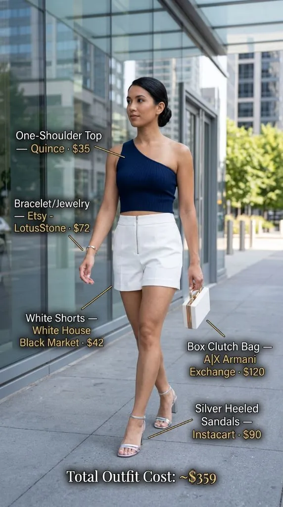 Navy One-Shoulder Crop Top Outfit