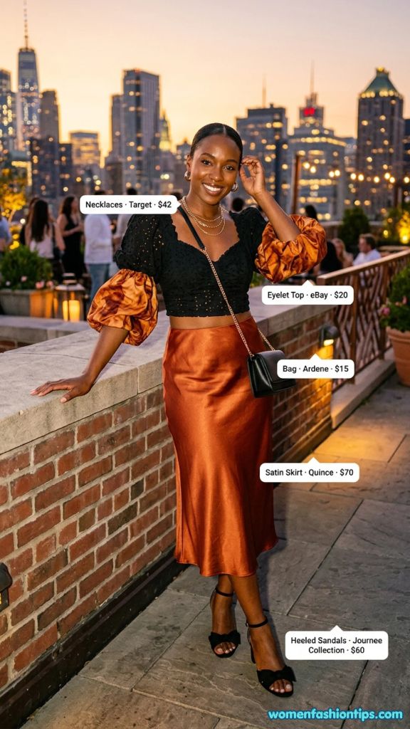 Black Eyelet Top with Satin Skirt