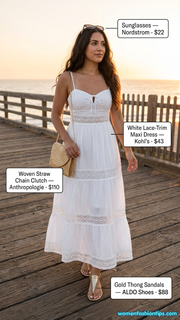 White Lace-Trim Maxi On The Pier
