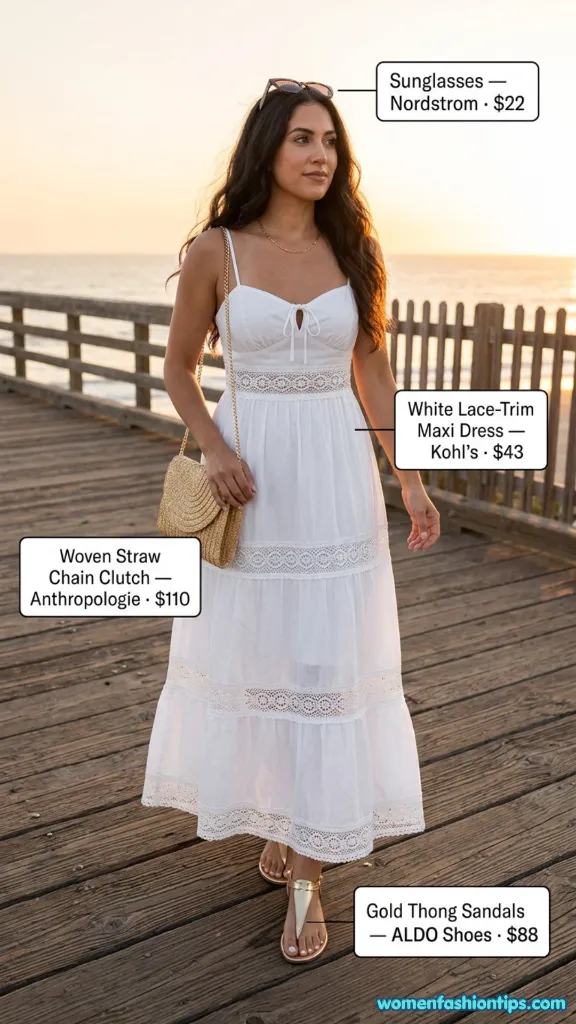 White Lace-Trim Maxi On The Pier