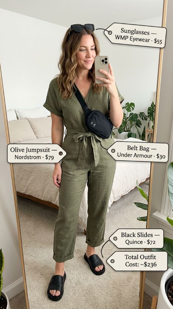 Olive Linen Wrap Jumpsuit
