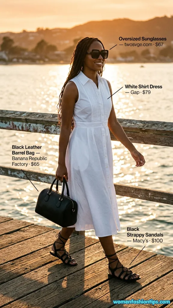 White Shirt Dress With Black Accessories