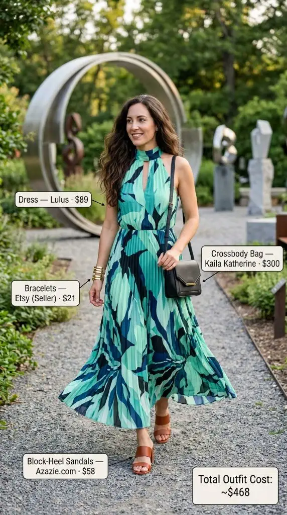 Green Botanical Halter Maxi Dress
