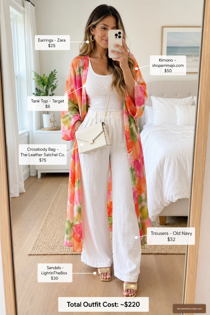 Watercolor Kimono And White Linen