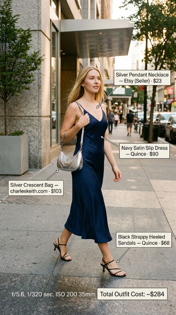 Navy Satin Slip Dress Evening Elegance