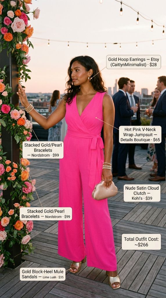 Hot Pink V-Neck Wrap Jumpsuit