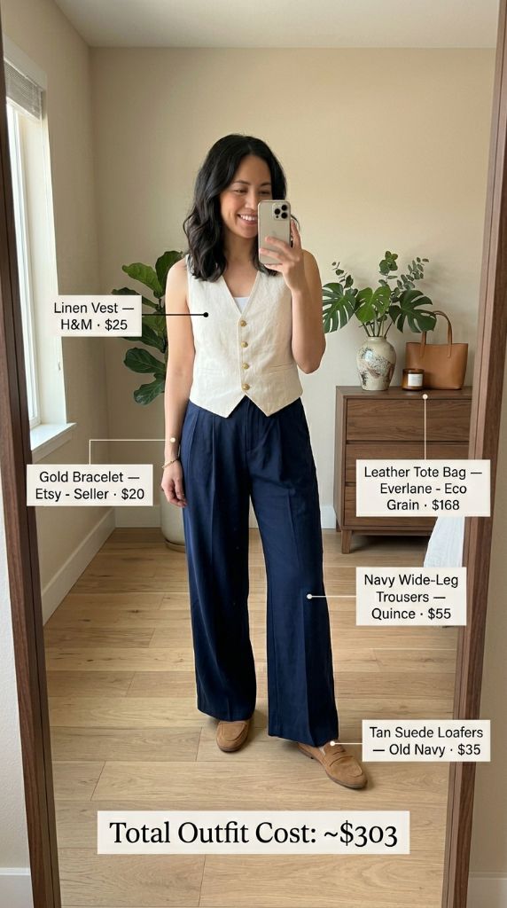 Linen Vest with Navy Trousers Outfit