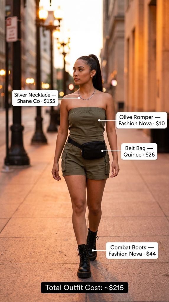 Strapless Olive Cargo Romper
