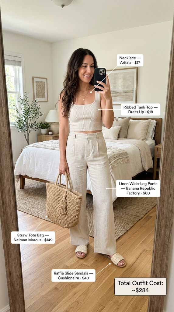 Ribbed Tank Top with Linen Wide-Leg Pants