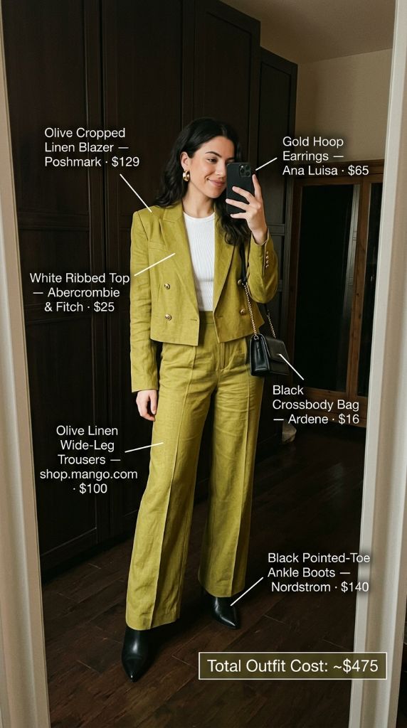 Olive Cropped Blazer Power Set