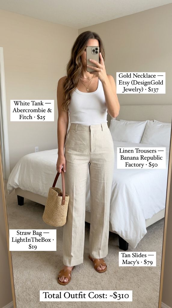 White Tank with Wide-Leg Linen Trousers