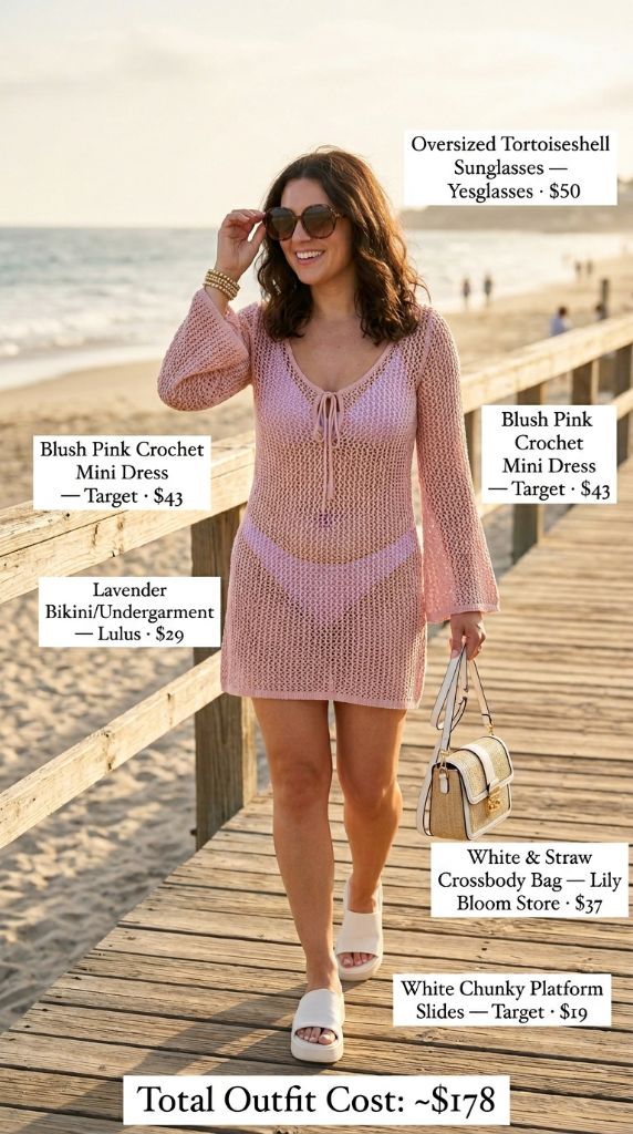 Blush Pink Crochet Mini Dress Boardwalk Vibes