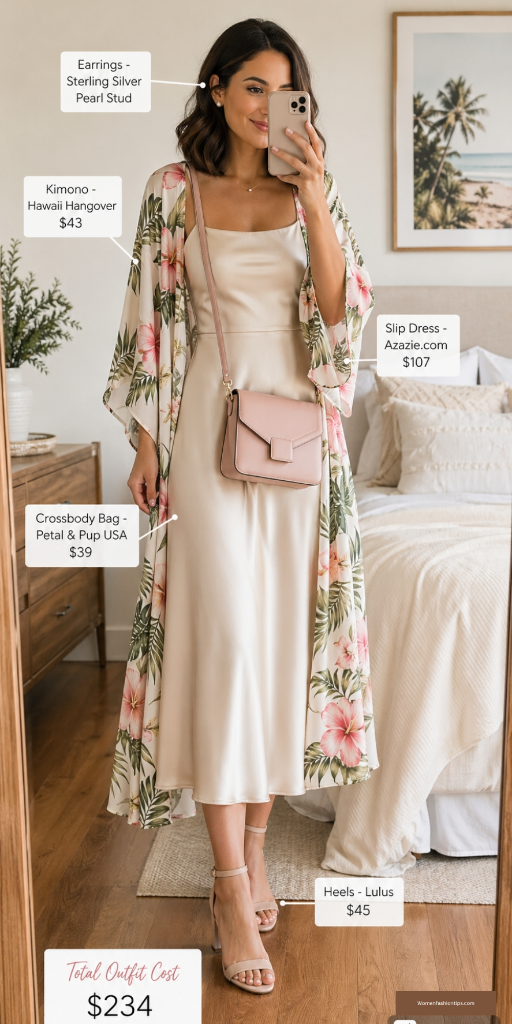 Tropical Kimono Over Slip Dress