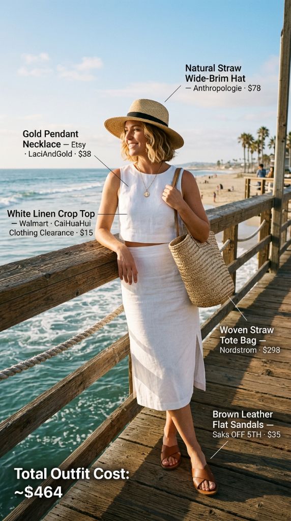 White Linen Crop Top Pier Outfit