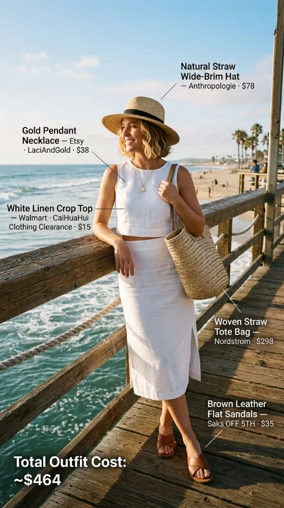 White Linen Crop Top Pier Outfit