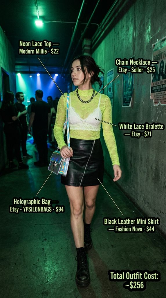 Neon Lace Top Concert Outfit