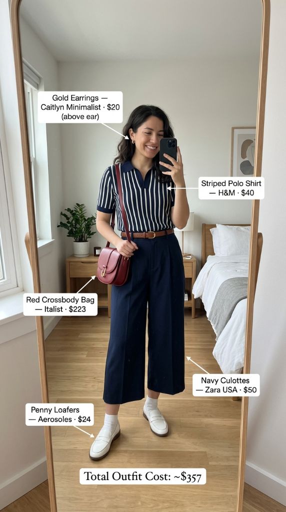 Striped Polo and Navy Preppy Culottes