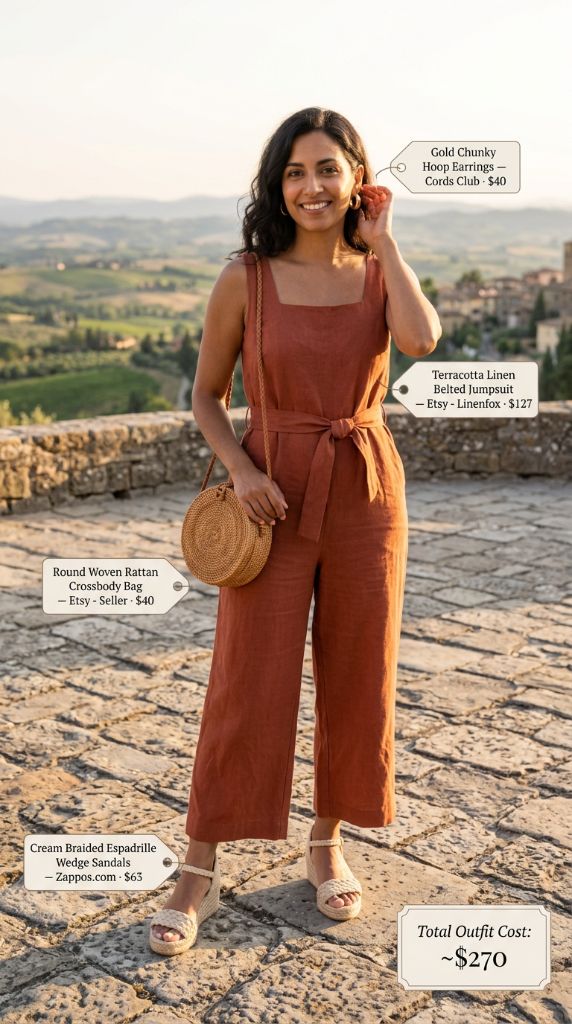 Terracotta Linen Belted Jumpsuit