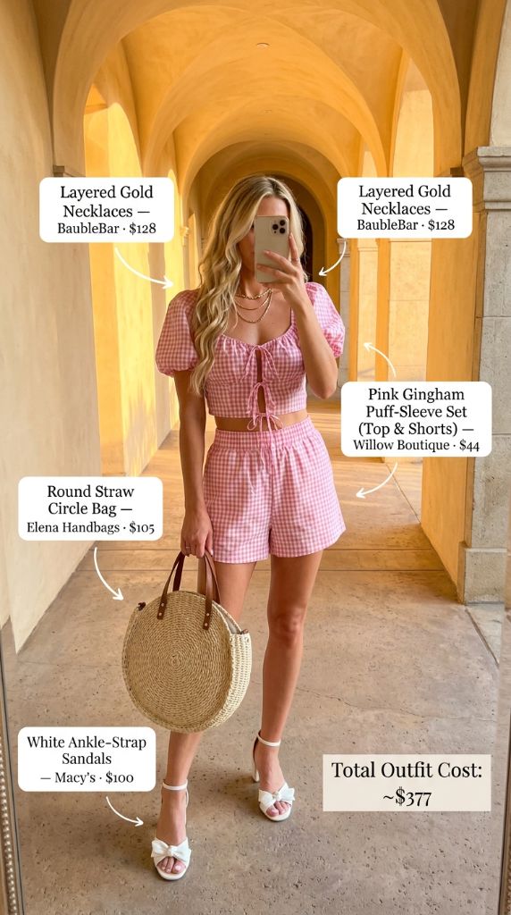 Pink Gingham Puff-Sleeve Set