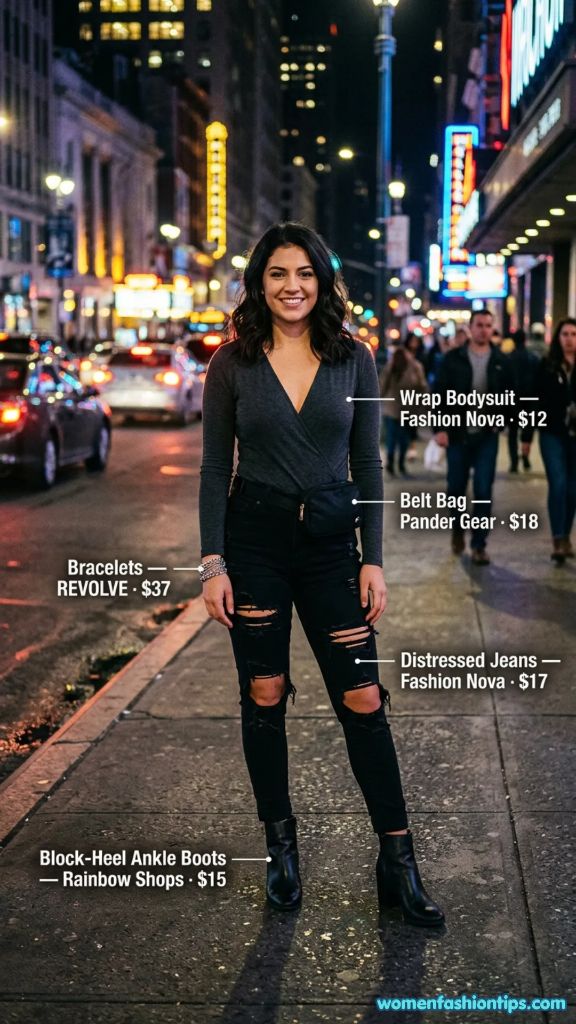 Wrap Bodysuit with Distressed Jeans