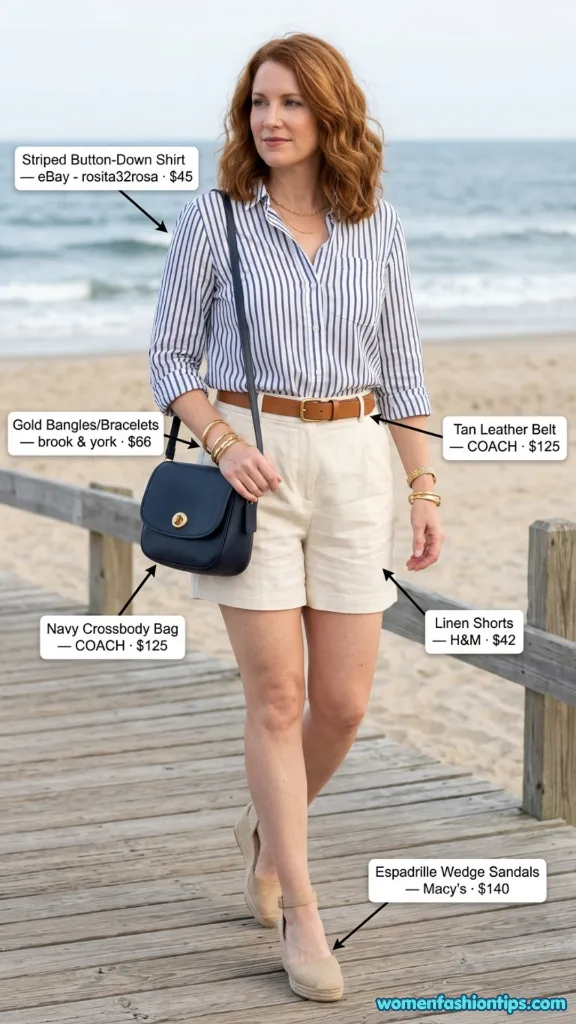 Striped Shirt With Linen Shorts By The Shore