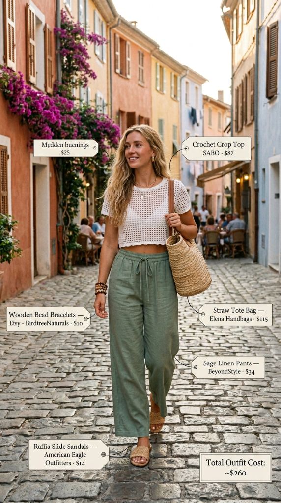 Crochet Crop Top with Sage Linen Pants